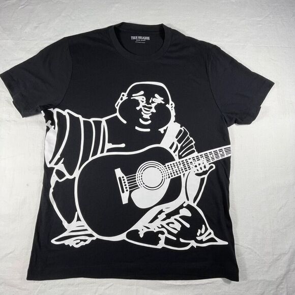 True Religion Black Buddha Crew Neck Short Sleeve Oversized T Shirt Large - Picture 1 of 6